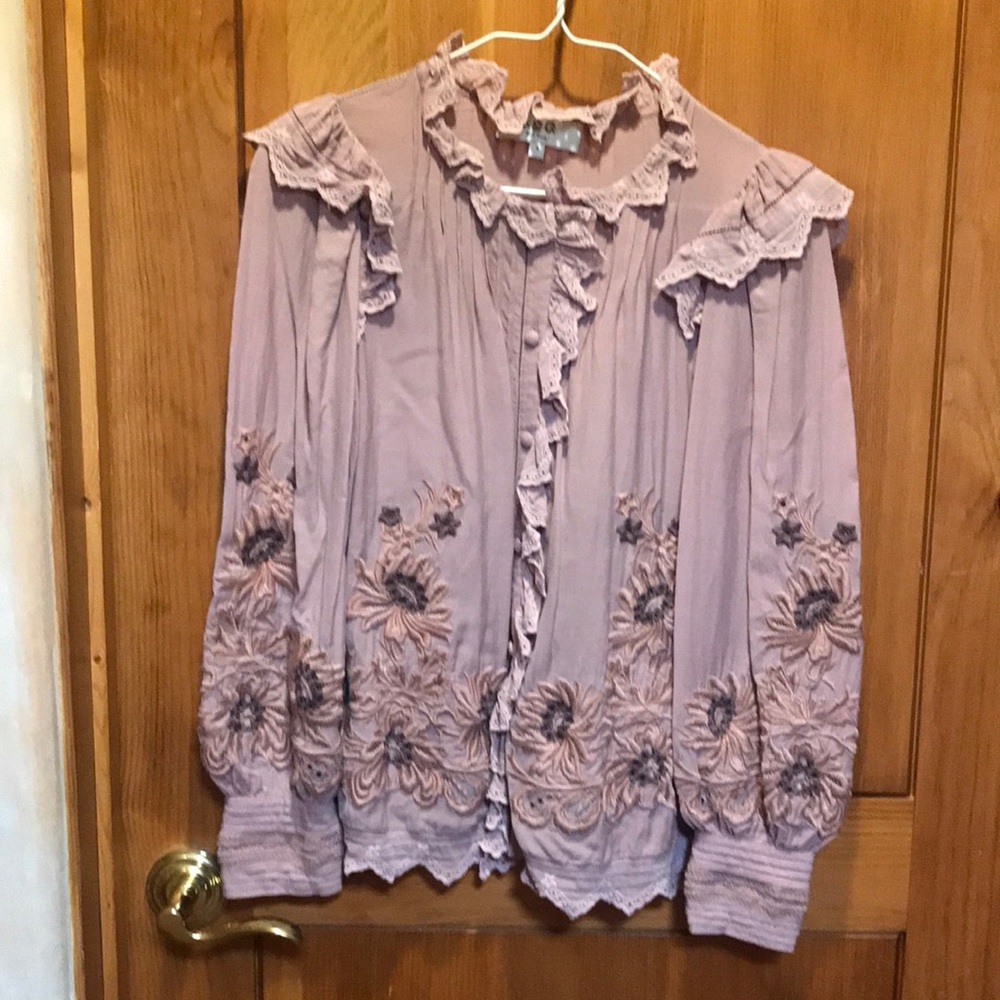 sea NY dusty pink embroidered blouse